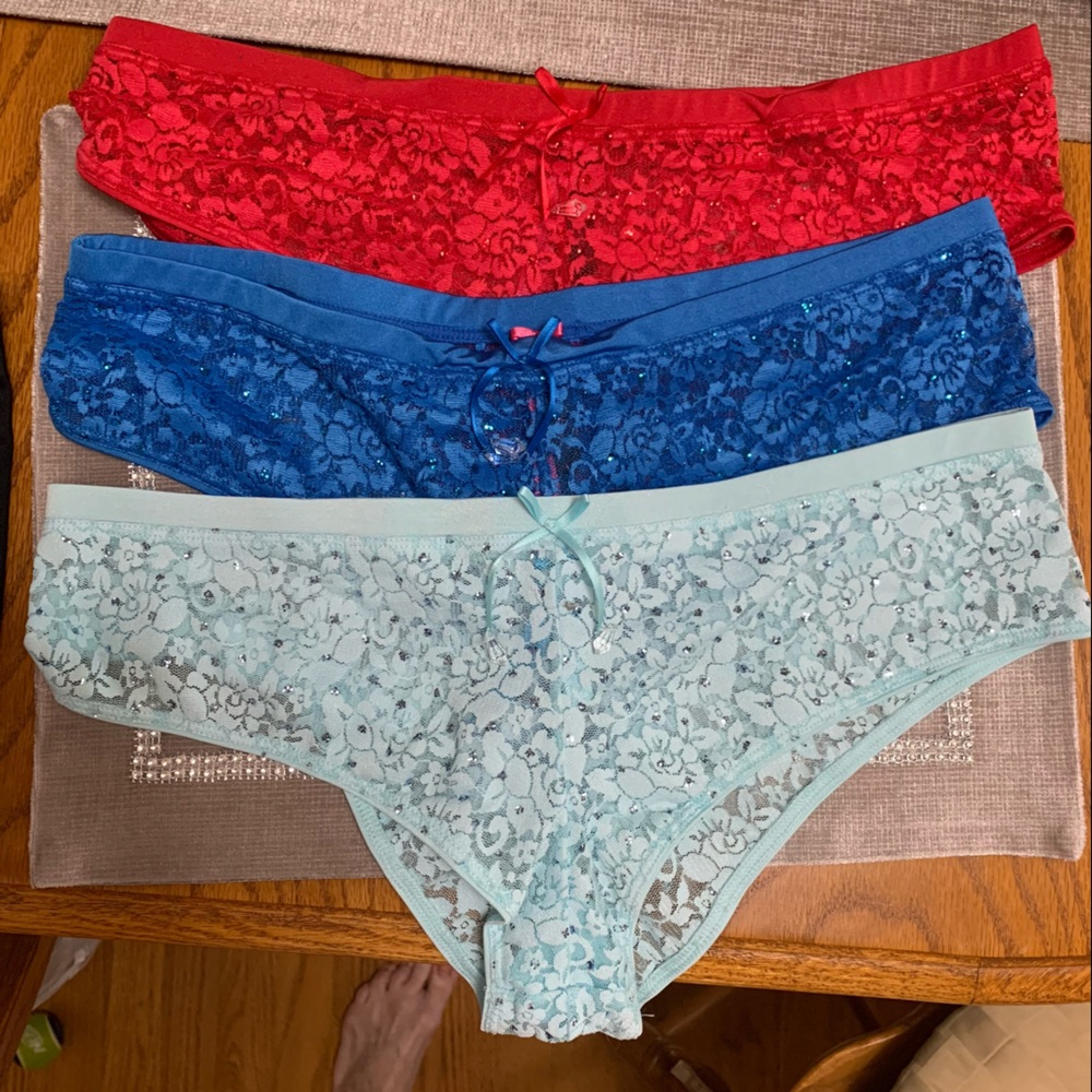 Victoria Secret Sexy Little Things panties. Three pair. Rhinestones. Size L.